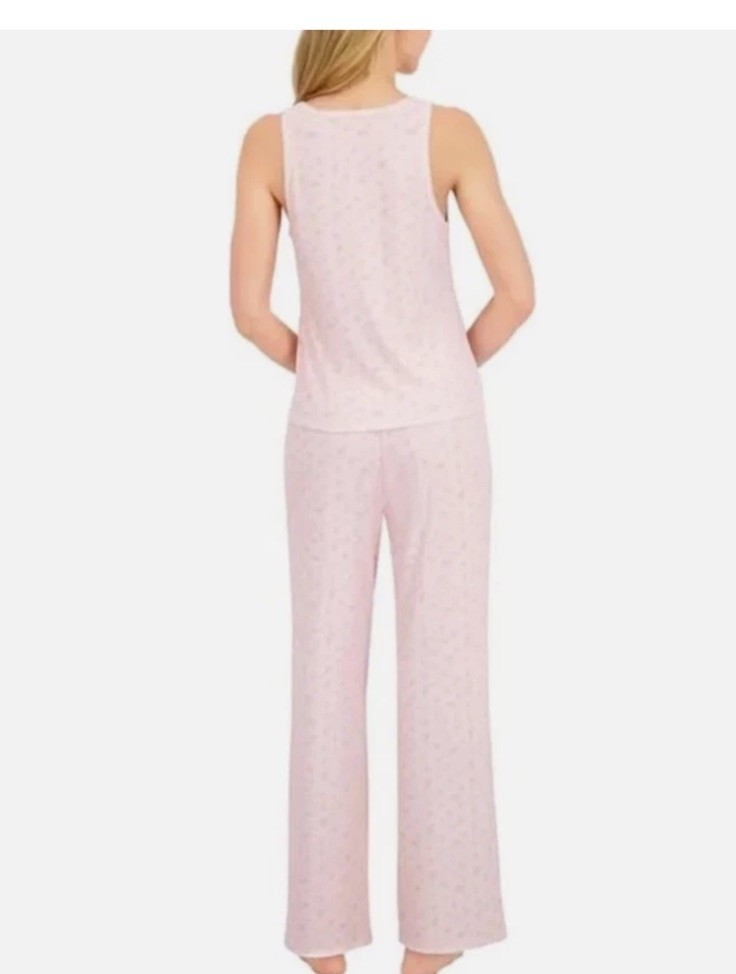 Live2Lounge Women’s 3 Piece Picot Ribbed Pajama Lounge Set, Pink, Large