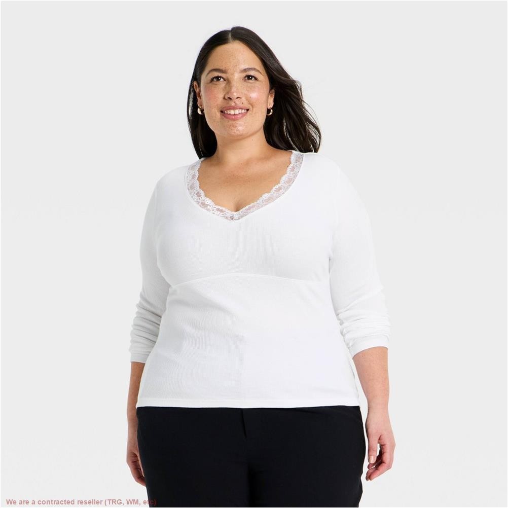 Women’s Lace Trim V-Neck Ribbed Top – A New Day White XXL *SEE DEAL!!!*