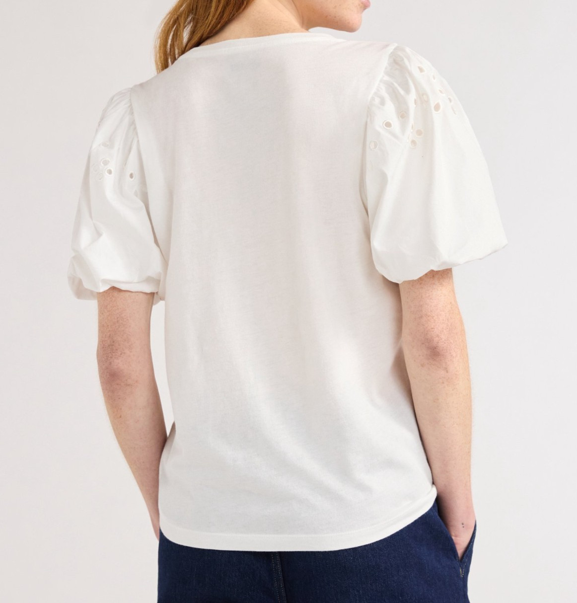 Free Assembly Womens Mixy Top Size L Cream Relaxed Embroidered Shoulder Casual