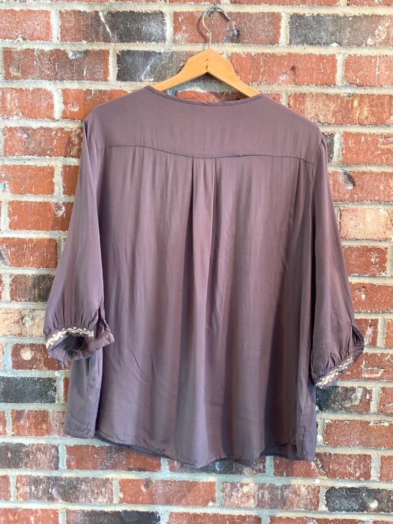 Floryday Shirt Sz XXL Gray Floral embroidery cottageCore Boho