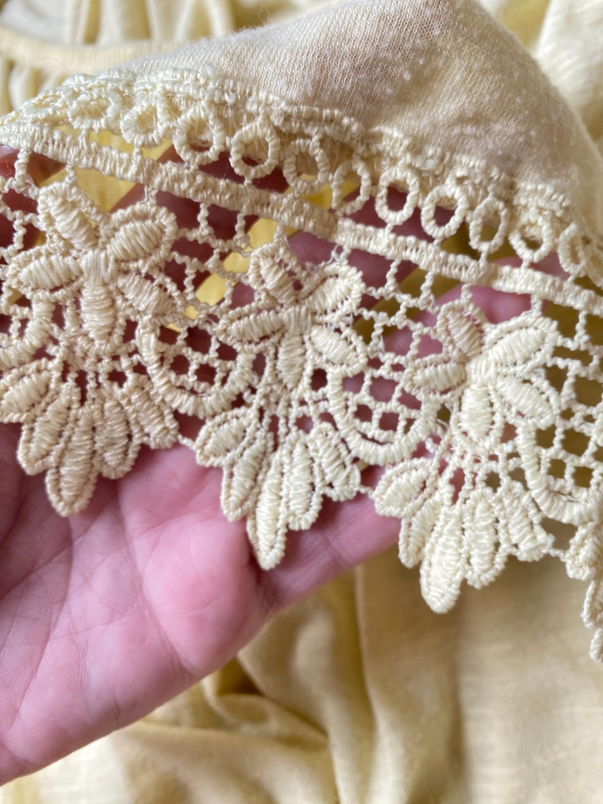 Paper + Tee Cottagecore Yellow Off The Shoulder Crochet Lace Boho Blouse Top M