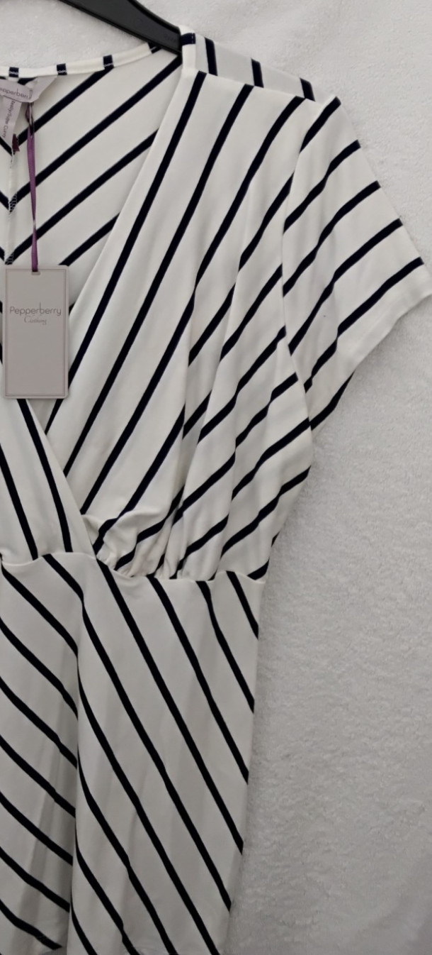 BNWT Bravissino Wrap Front Top, Cap-Sleeves in Navy/White Stripe, UK Size 16RSC