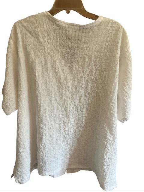 Eileen Fisher Woman 3X Top Cream Organic Cotton Boxy Band Collar Shirt Blouse