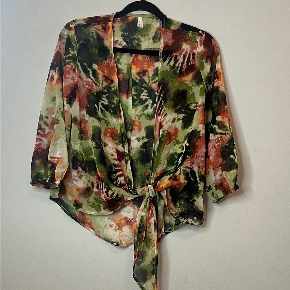 Live 4 Truth Women’s Artistic Green Sheer Tie Blouse Small Boho Cottagecore