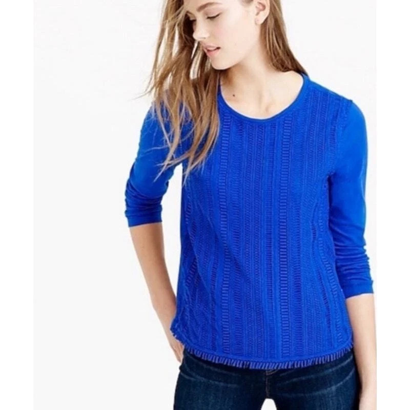 J Crew Lace Front Shirt Royal Blue Women’s Large Long Sleeve Casual Cotton
