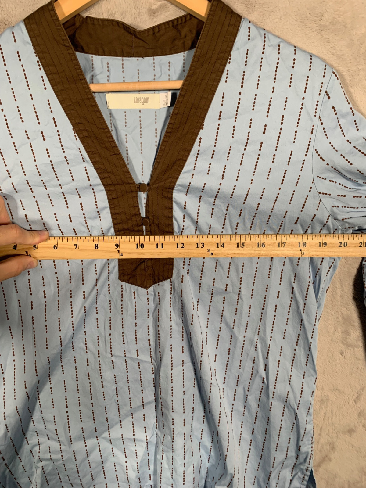 i.magnin Blouse Top Womens Small Blue V-Neck