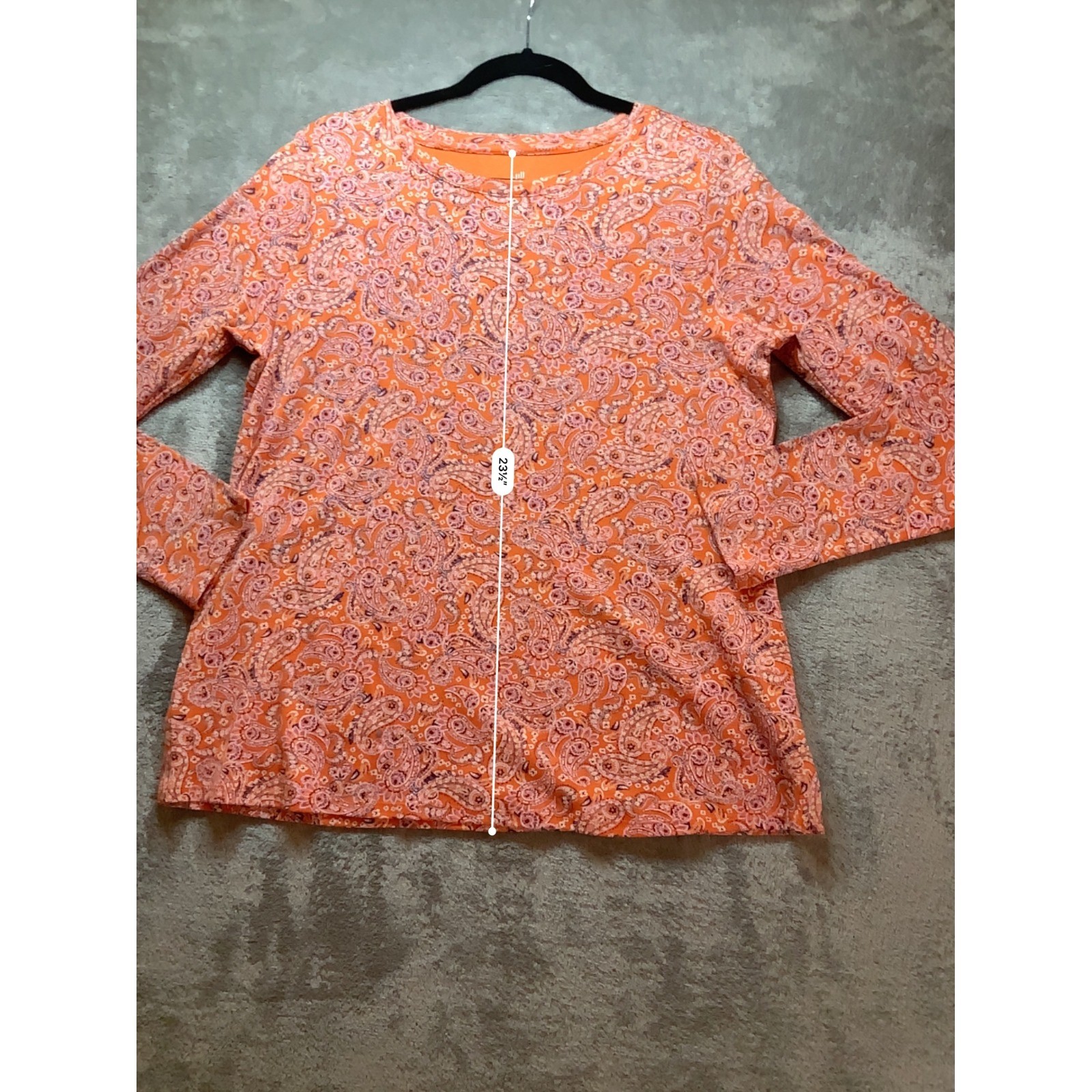 J. Jill Womens Orange Paisley Pima Cotton Long Sleeve Crew Neck Tee Size M