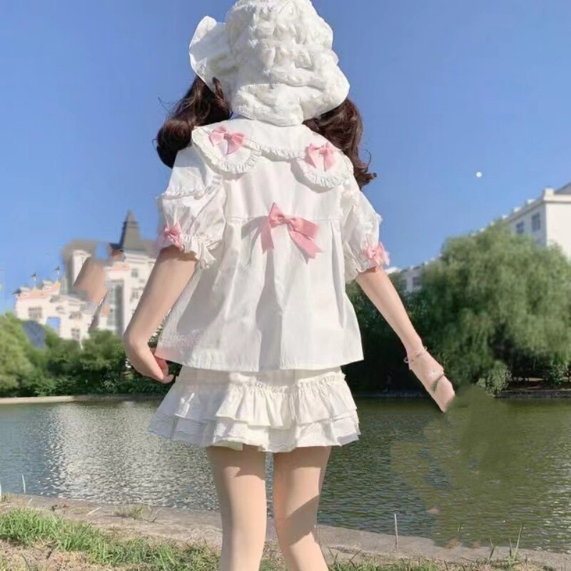 Summer Lolita Mori Womens Short Sleeve Shirts Student Doll Collar Tops Blouse