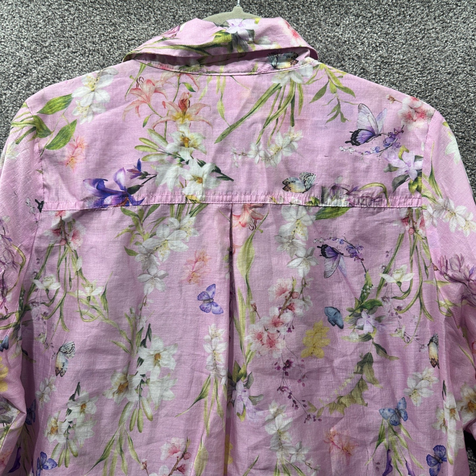 Bailey/44 Button Up Blouse Top Women XL Pink Floral Butterfly Lyocell Whimsical