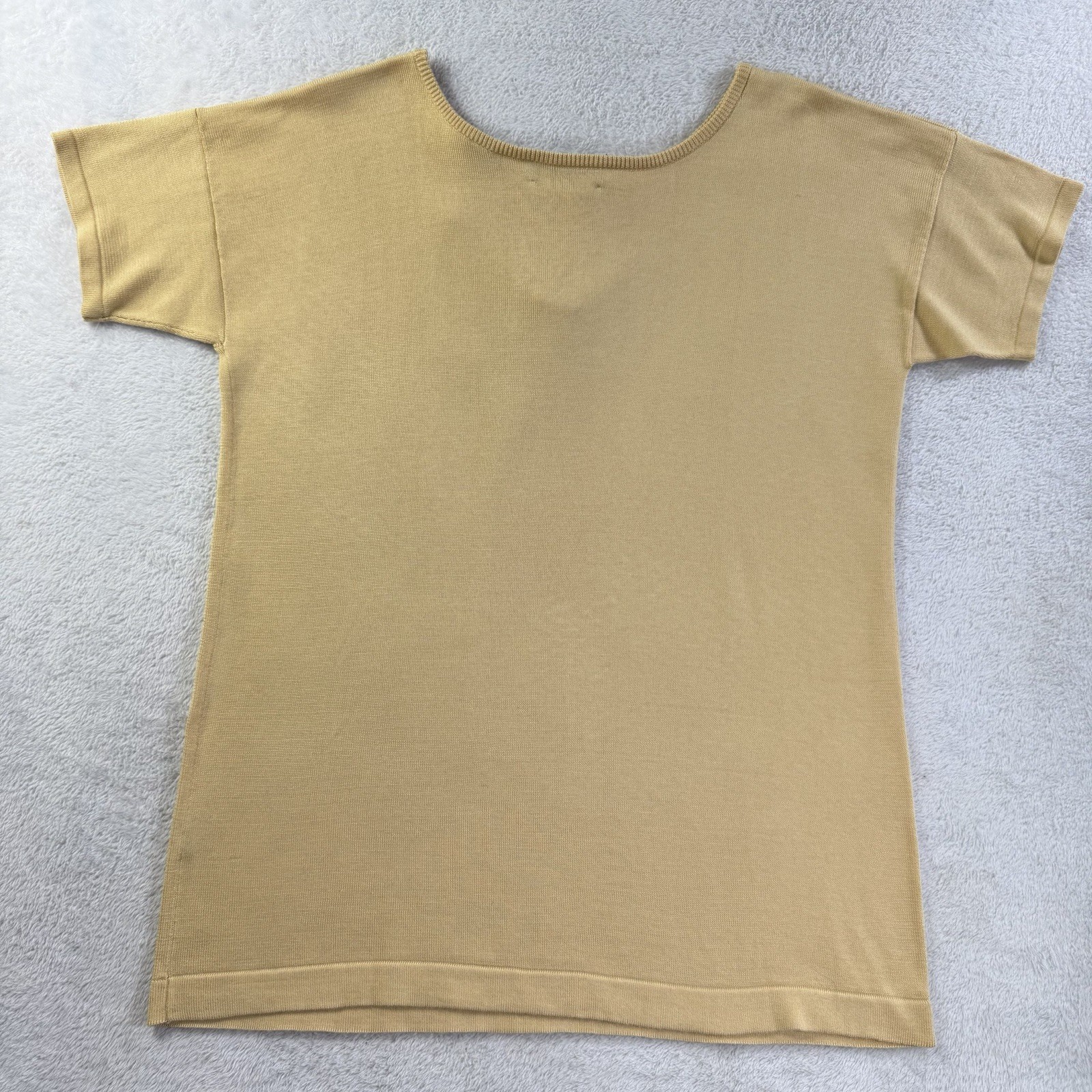VTG Linda Allard Ellen Tracy Silk Knit Shell Top Saffron NWT Medium Boat Neck