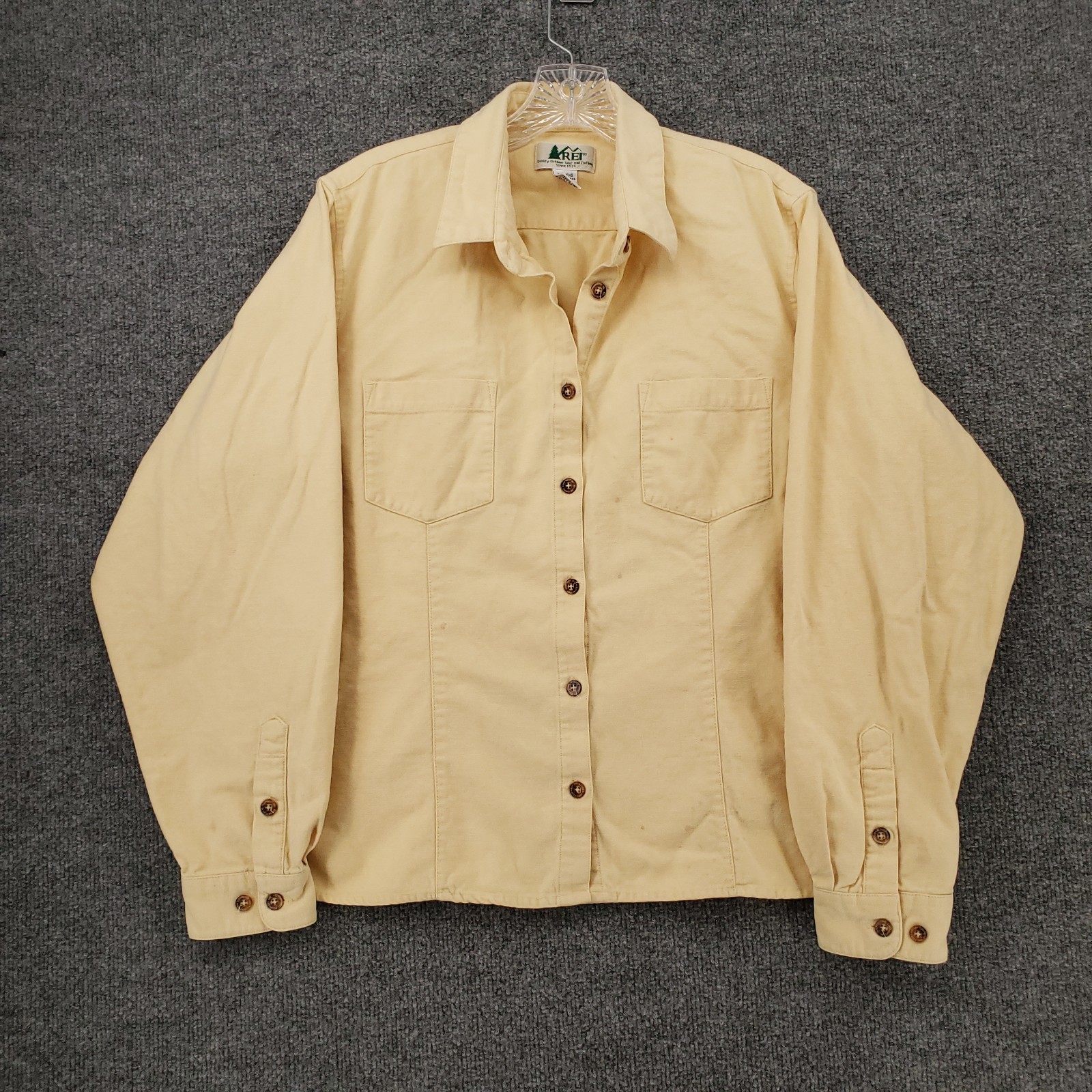 VINTAGE REI Button Up Shirt Womens XL Extra Large Yellow Long Sleeve Hiking Camp