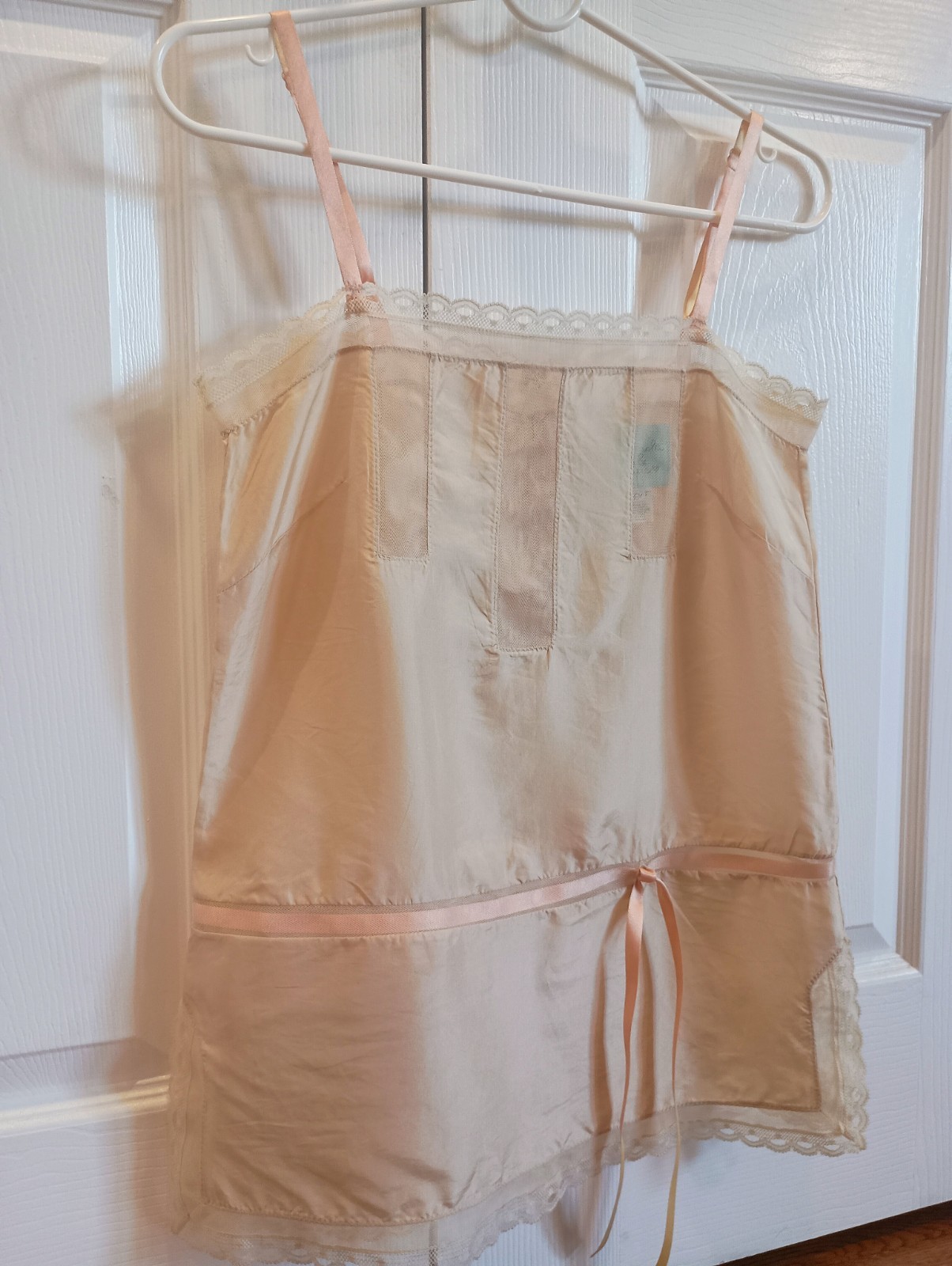 Kimchi Blue 100% Silk Slip Tank with Mesh Panels & Lace Trim
