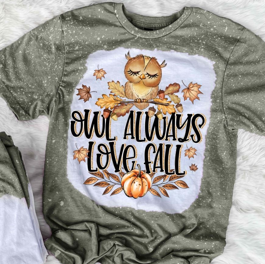 Owl Always Love Fall Bleached T Shirt Cute Autumn Owl Pumpkin Tee