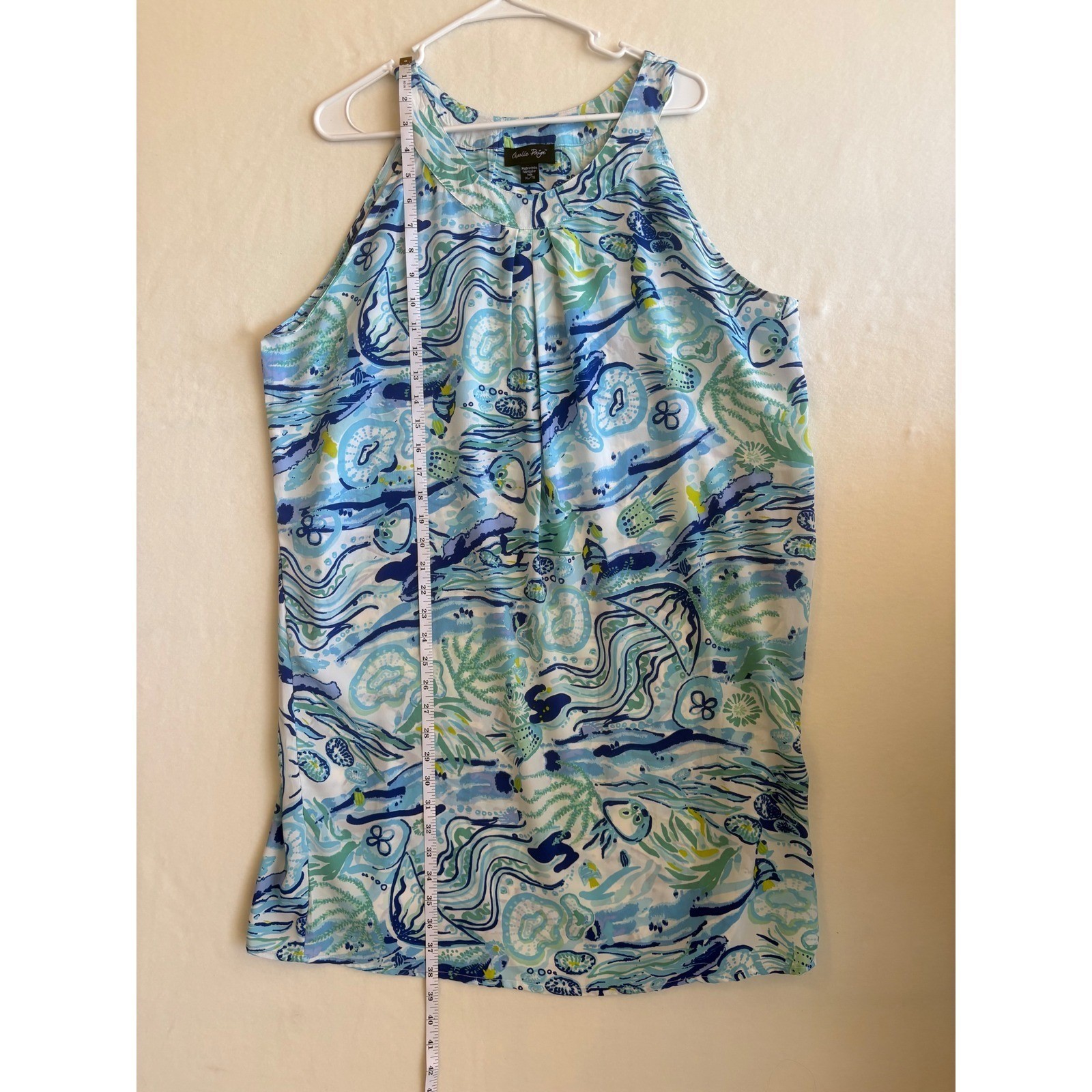 Charlie Paige Blue Green Ocean Print Halter Neck Sleeveless Blouse dress XL