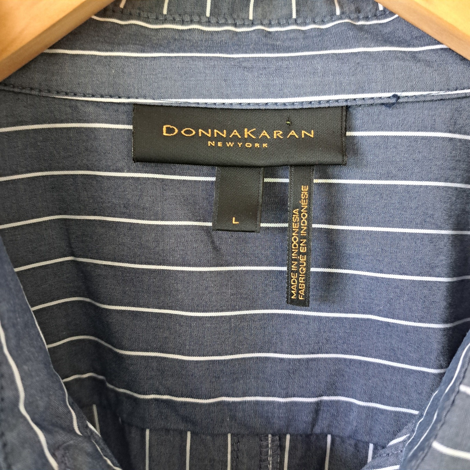 DONNA KARAN Blue Striped Button-Down Signature Tunic Top Large Mini Dress