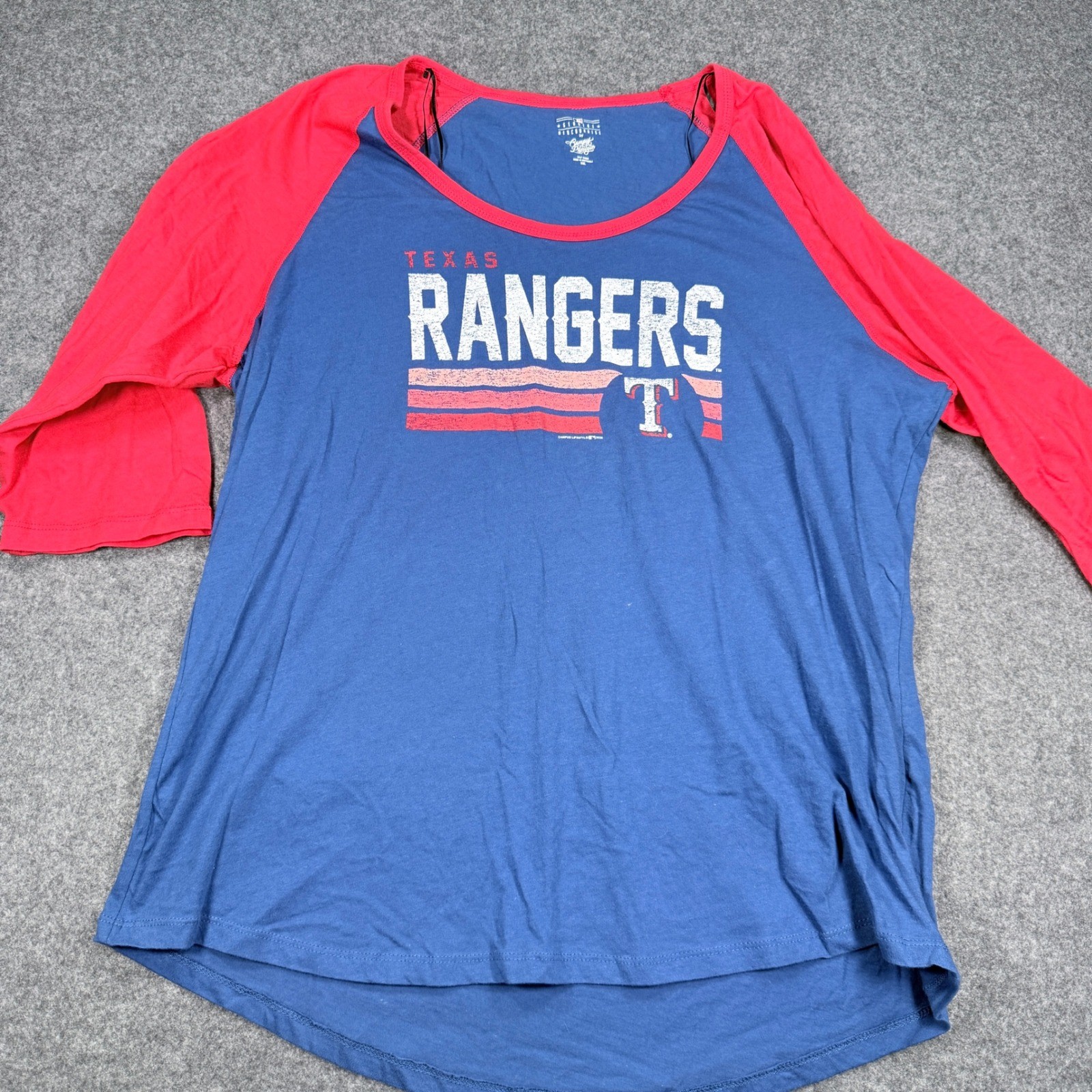 Texas Rangers MLB Campus Lifestyle Raglan 3/4 Sleeve Blue Red Graphic Tee 3XL