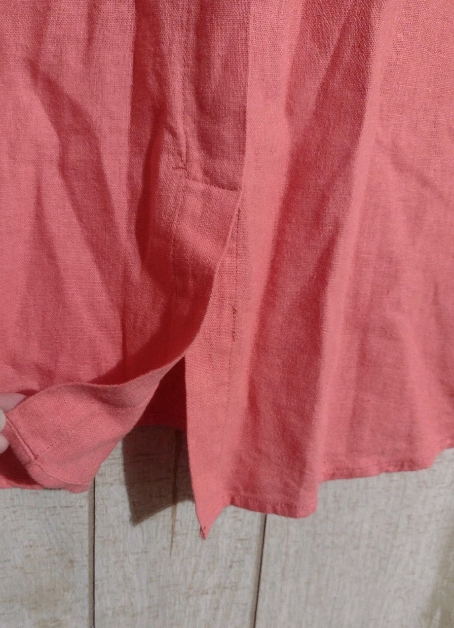 Ellen Tracy NWT Solid Coral Linen Viscose V-Neck Sleeveless Zip Front Top M