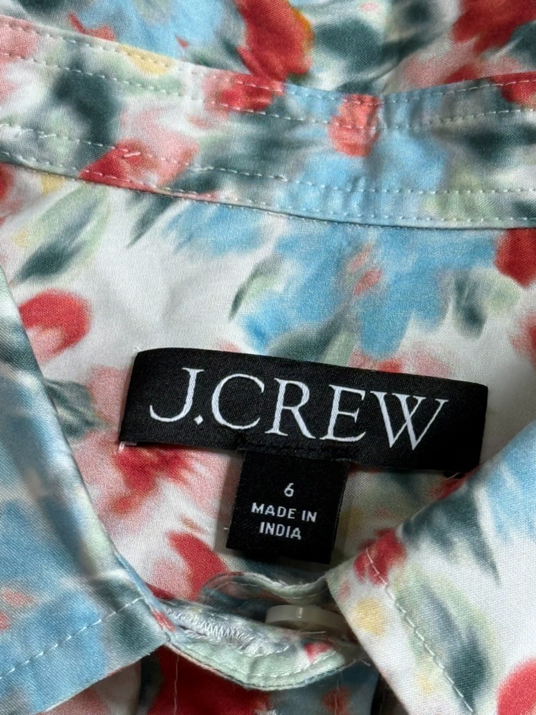 EUC J Crew Gamine button-up shirt in blurred floral print short sleeve cotton 6