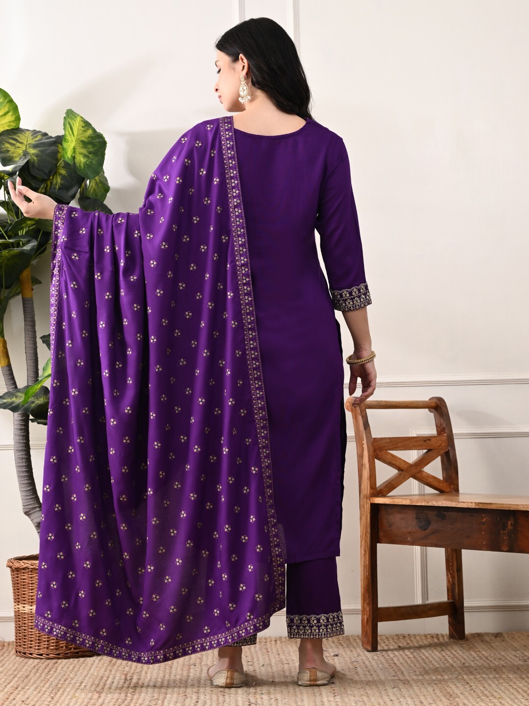 Women Embroidered Regular Kurta with Pant & With Dupatta