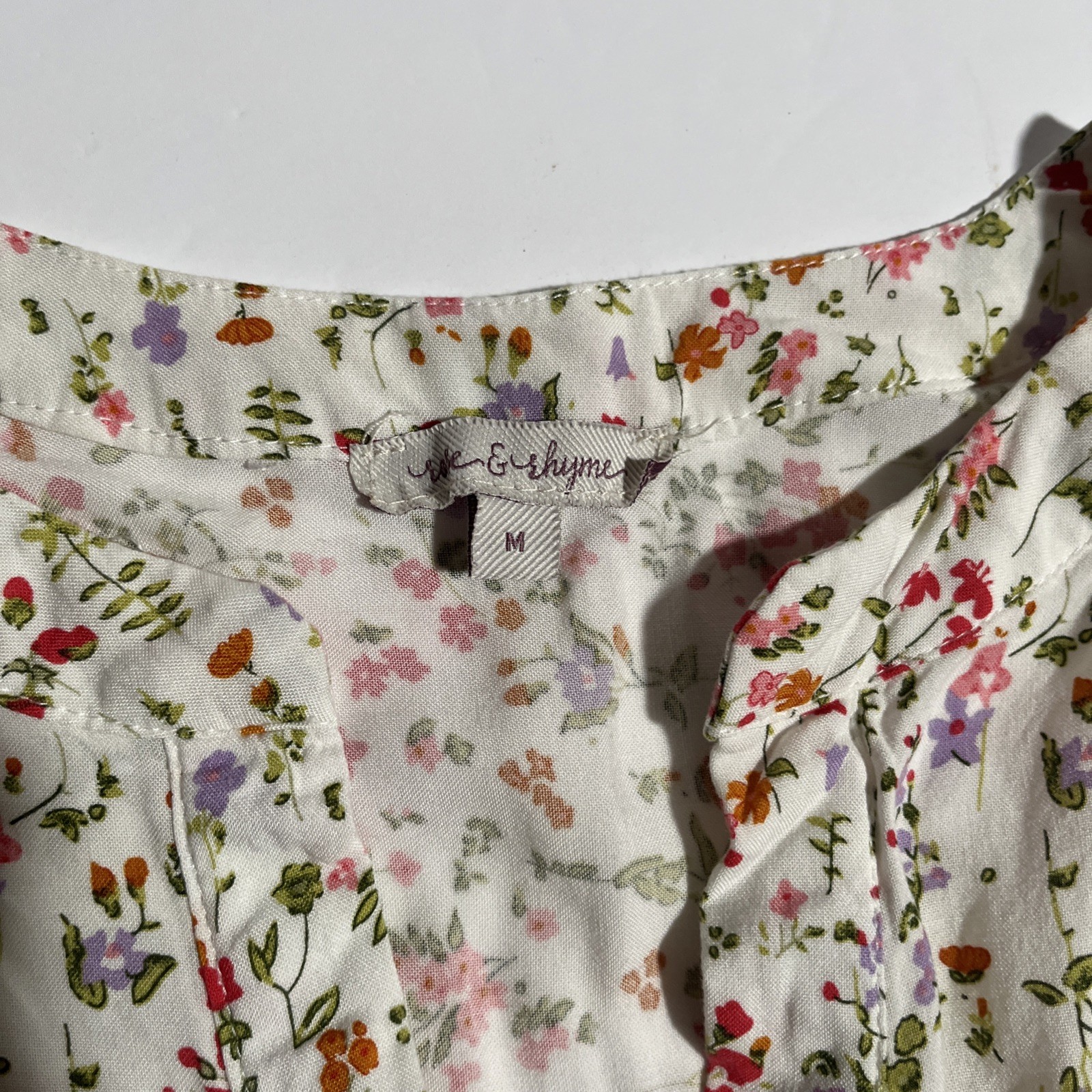 Rose & Rhyme Womens M Floral Blouse 3/4 Tie Sleeve V Neck Cottagecore Boho