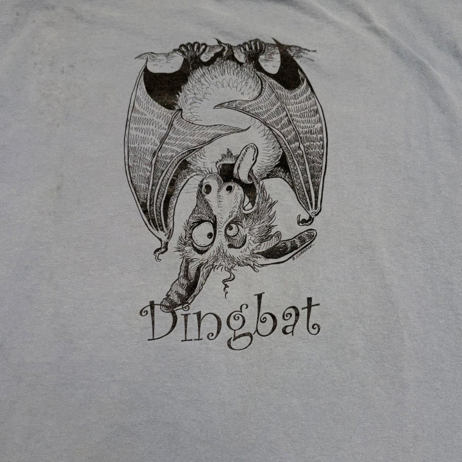 Vintage Bat Dingbat Double Sided Graphic T Shirt Blue