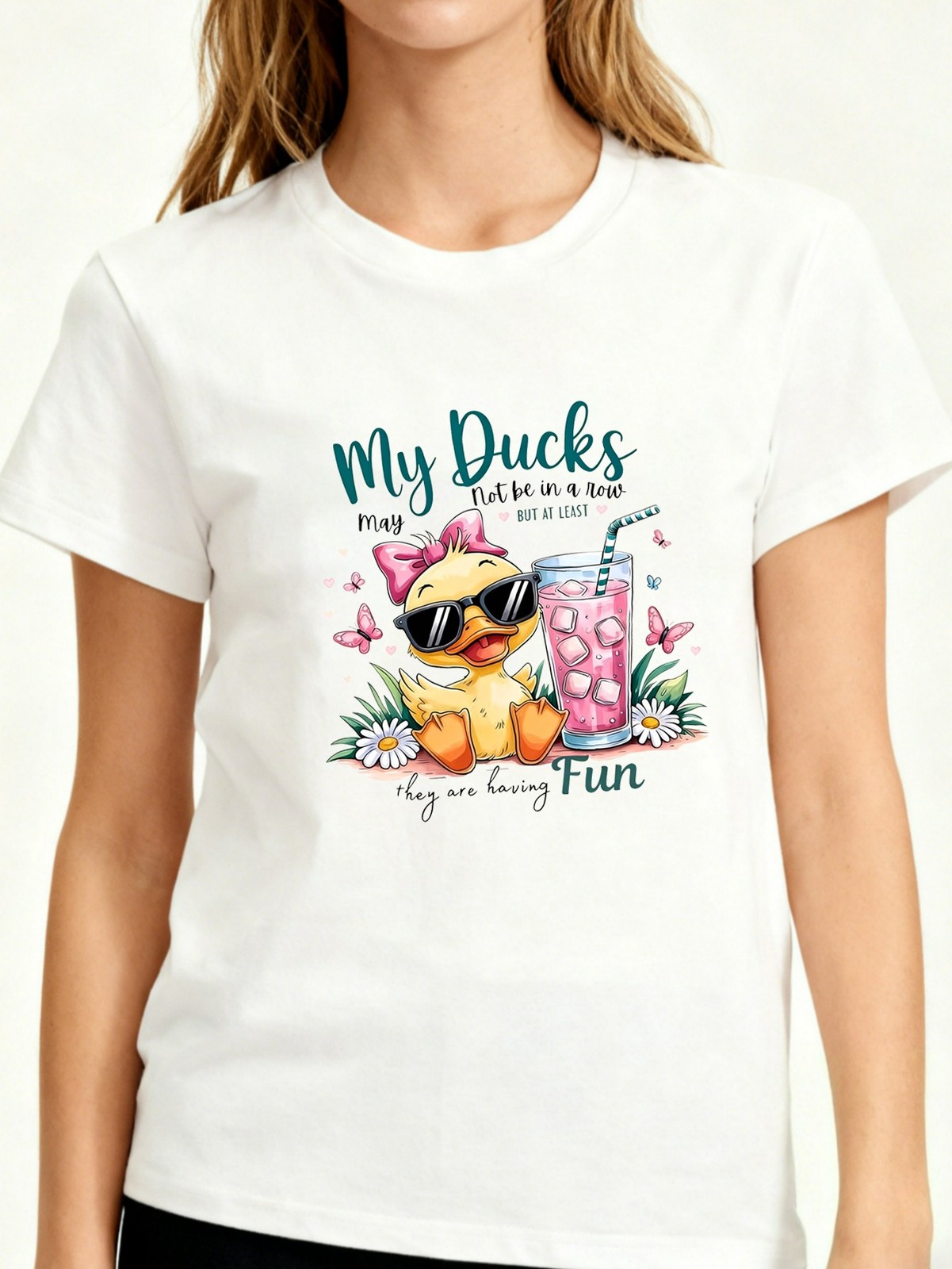 My Ducks Make Me Happy Graphic Tee Cute Duck Women’s Soft Polyster T-Shirt Gift