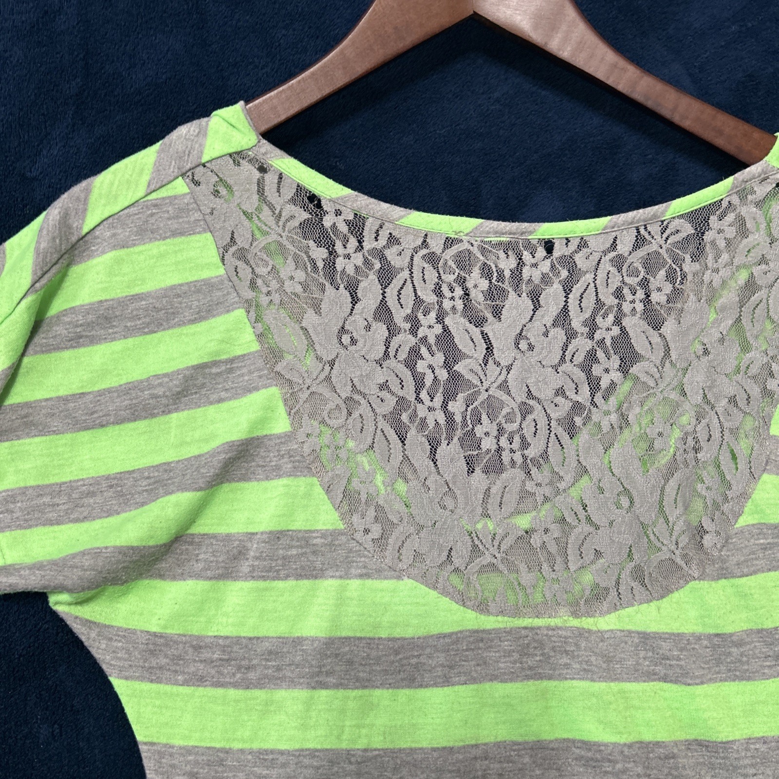 Vintage Y2K Discreet Womens Slim Striped Top Size S? Neon Lace Cybergoth Edgy