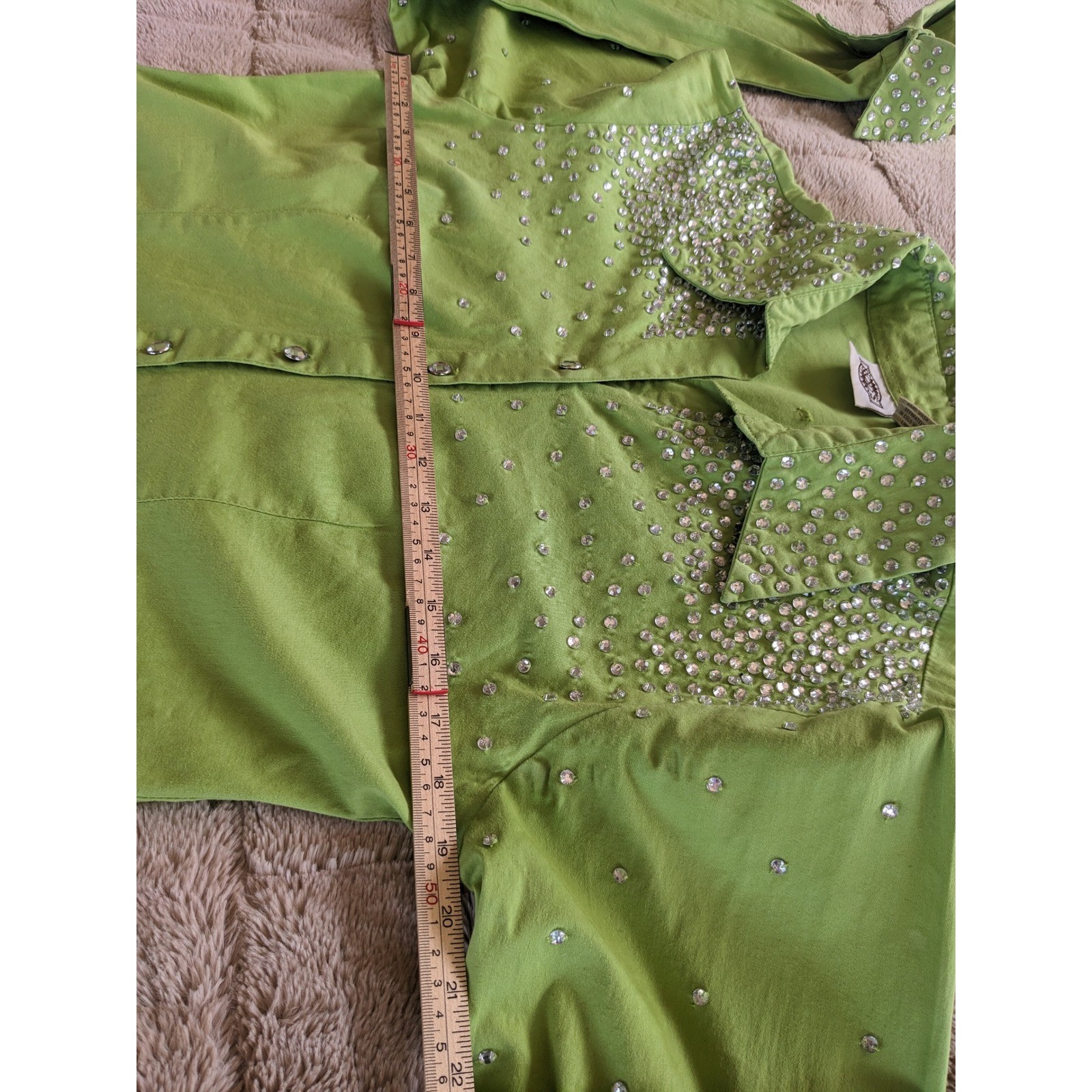 Rods Western Lime Green Rhinestone Embellished Button Up Shirt Womens XL Rodeo