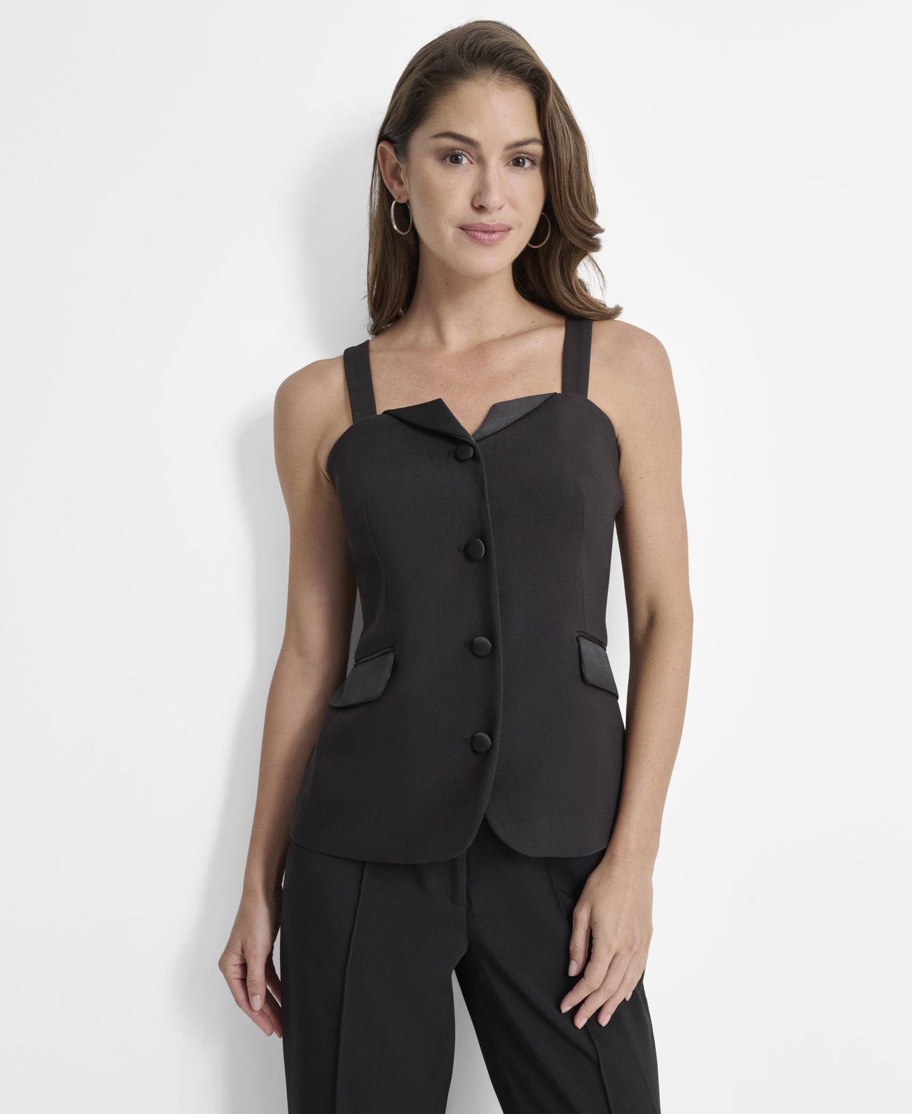 DKNY Women’s Formal Button Down Bustier Jacket Top, Black Size 10