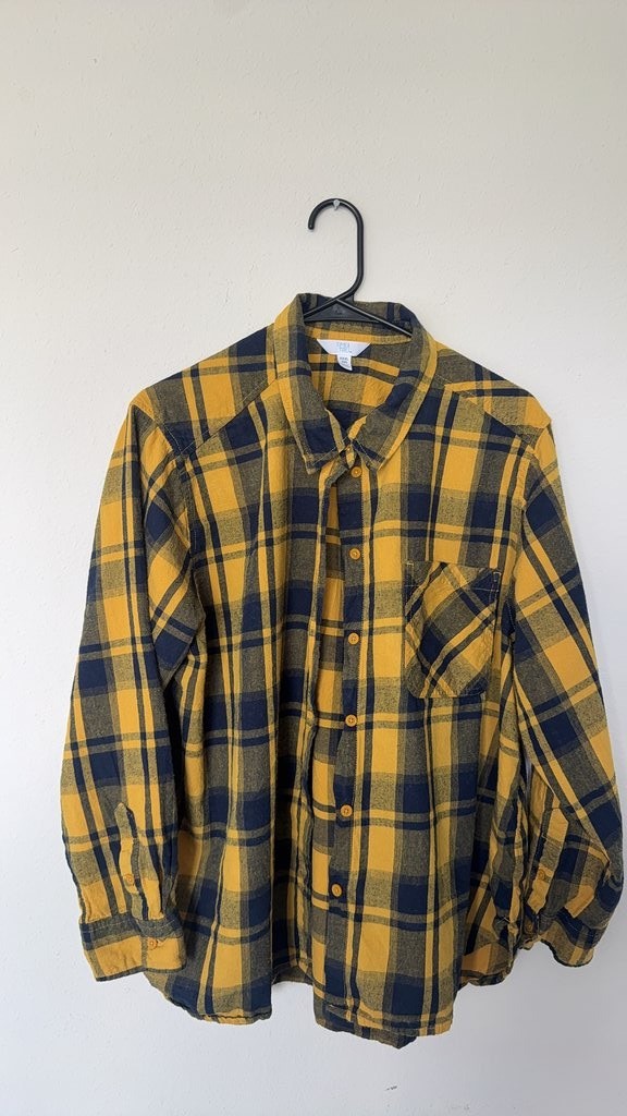 Time and Tru Yellow and Blue Plaid Flannel Shirt