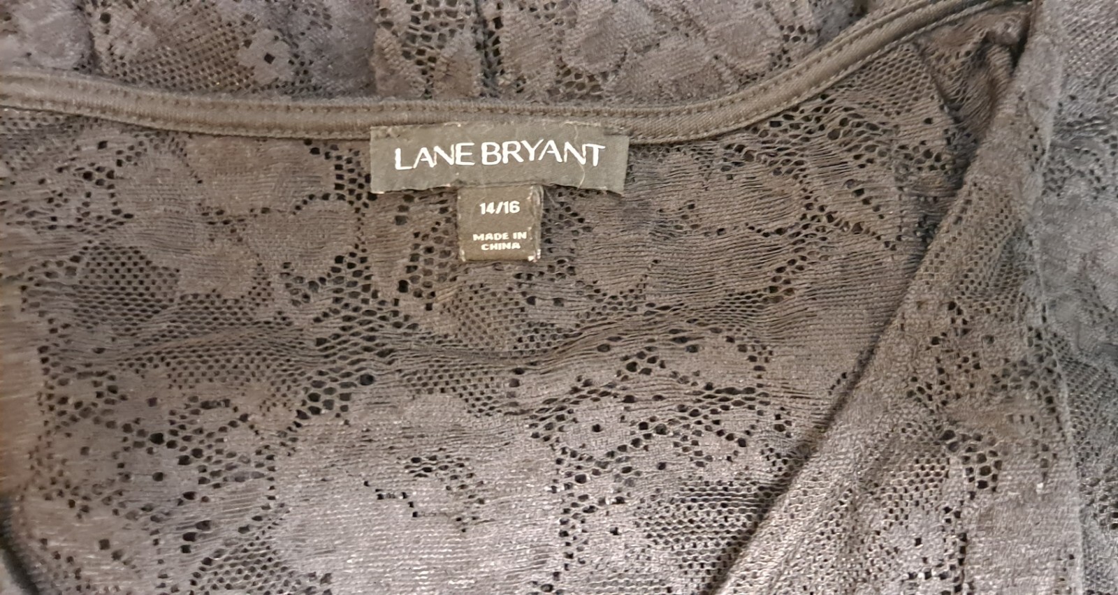 Lane Bryant Size 14/16 Black Lace Gothic Romantic L. Sleeve Ruffle Accent Shirt