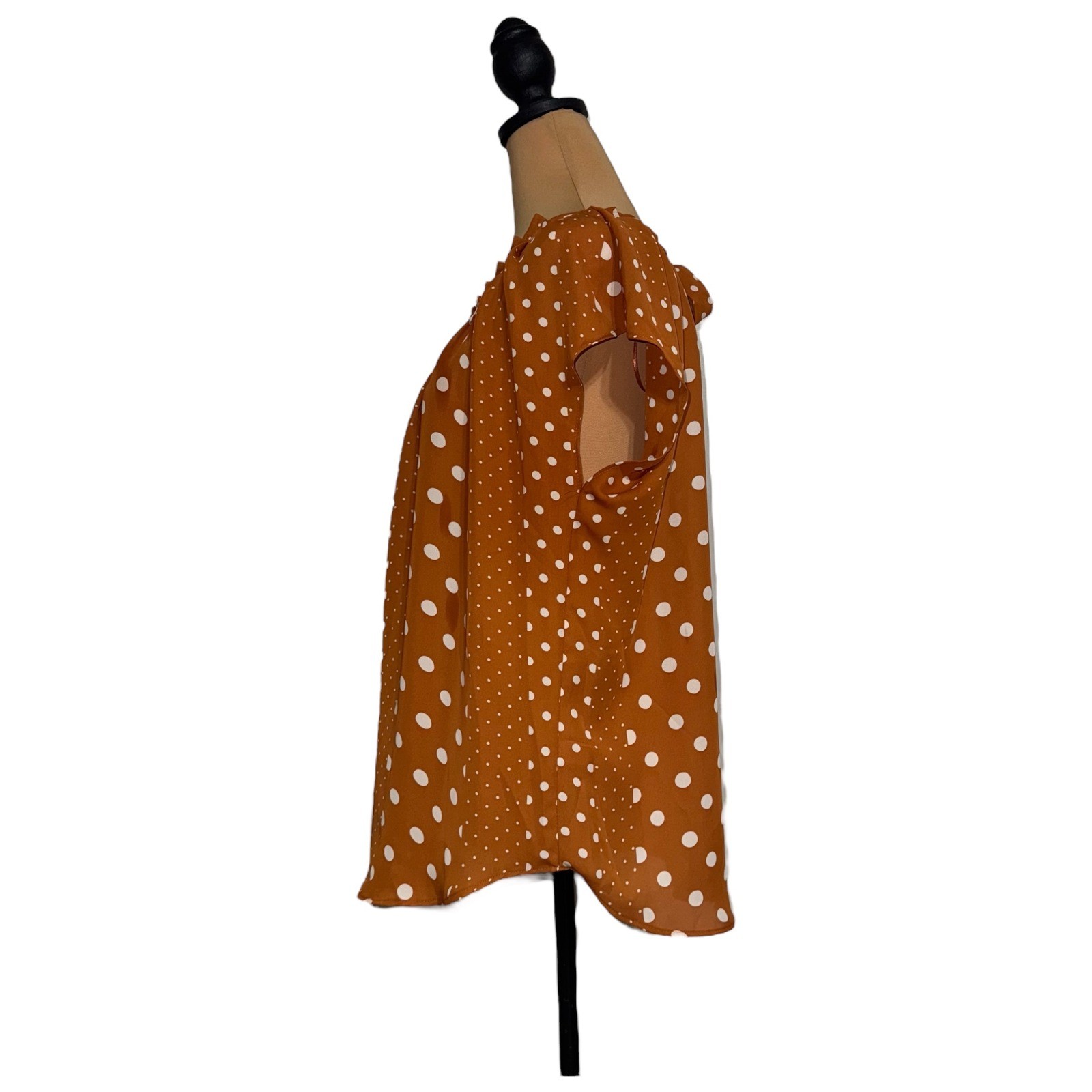 LC Lauren Conrad XL Blouse Top Rust Orange White Polka Dot Tie Back