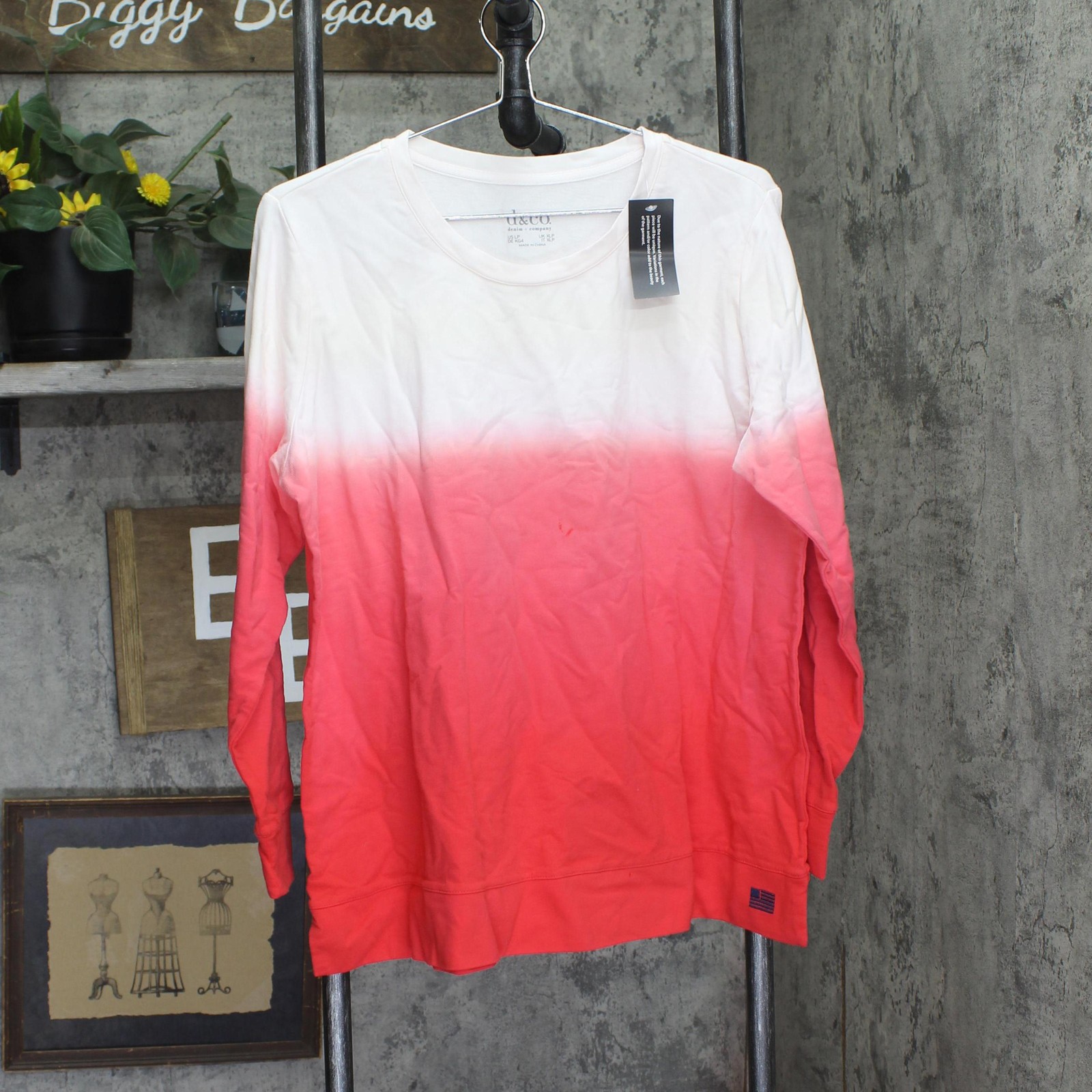 Denim & Co. French Terry Dip Dye Tunic Pullover Top A688734 Cardinal Red PL