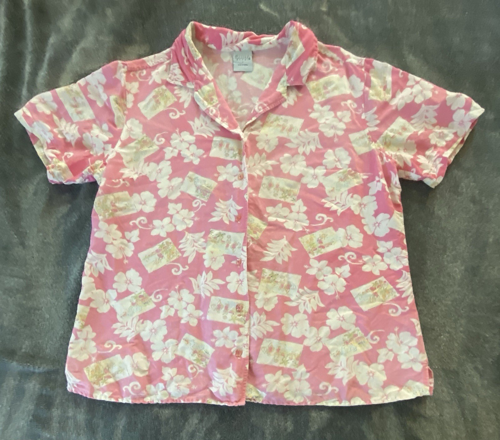 222- Cascade Blues Women’s Top Size M Pink Floral Short Sleeve