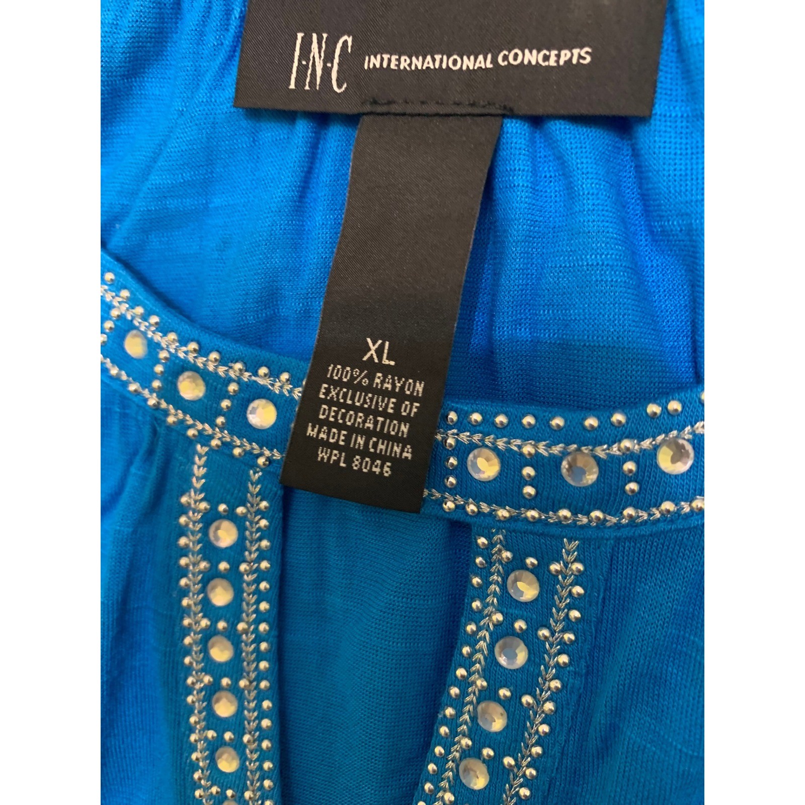 INC International Concepts Women XL Blue Cold Shoulder Rhinestone Top New w/Tags