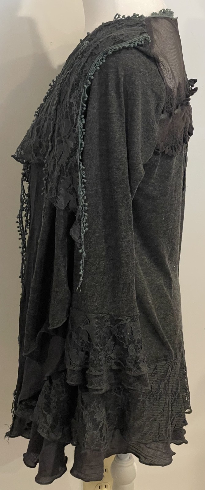 Pretty Angel Tunic Womens Boho Layered Romance Top Green Beaded SZ M