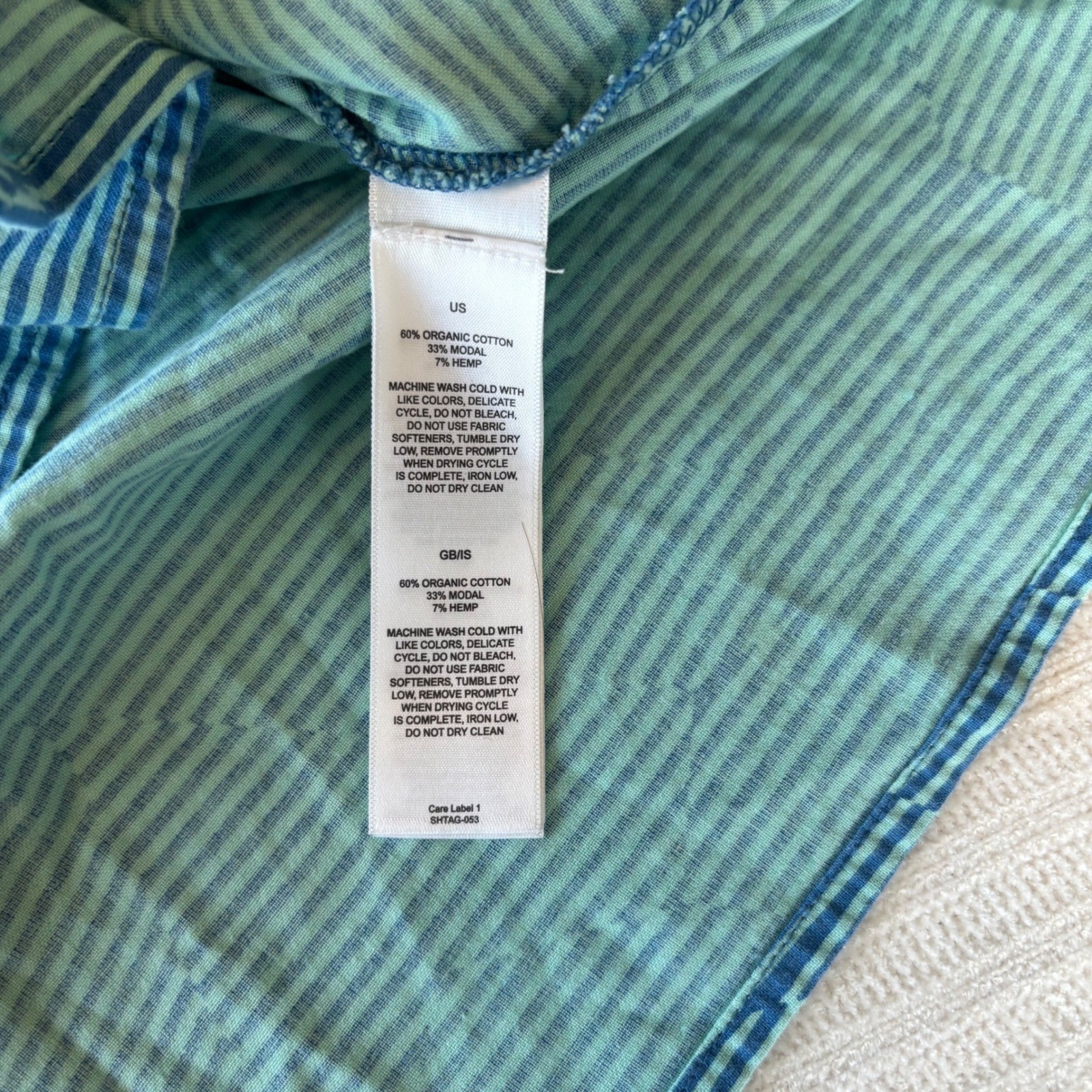 Sherpa Adventure Gear Blue Striped Organic Cotton Hemp Button Down Shirt M