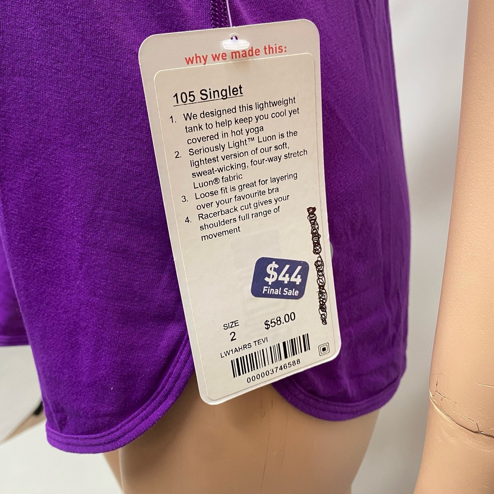 NWT Lululemon 105 Singlet Tender Violet sz 2 Tank Top