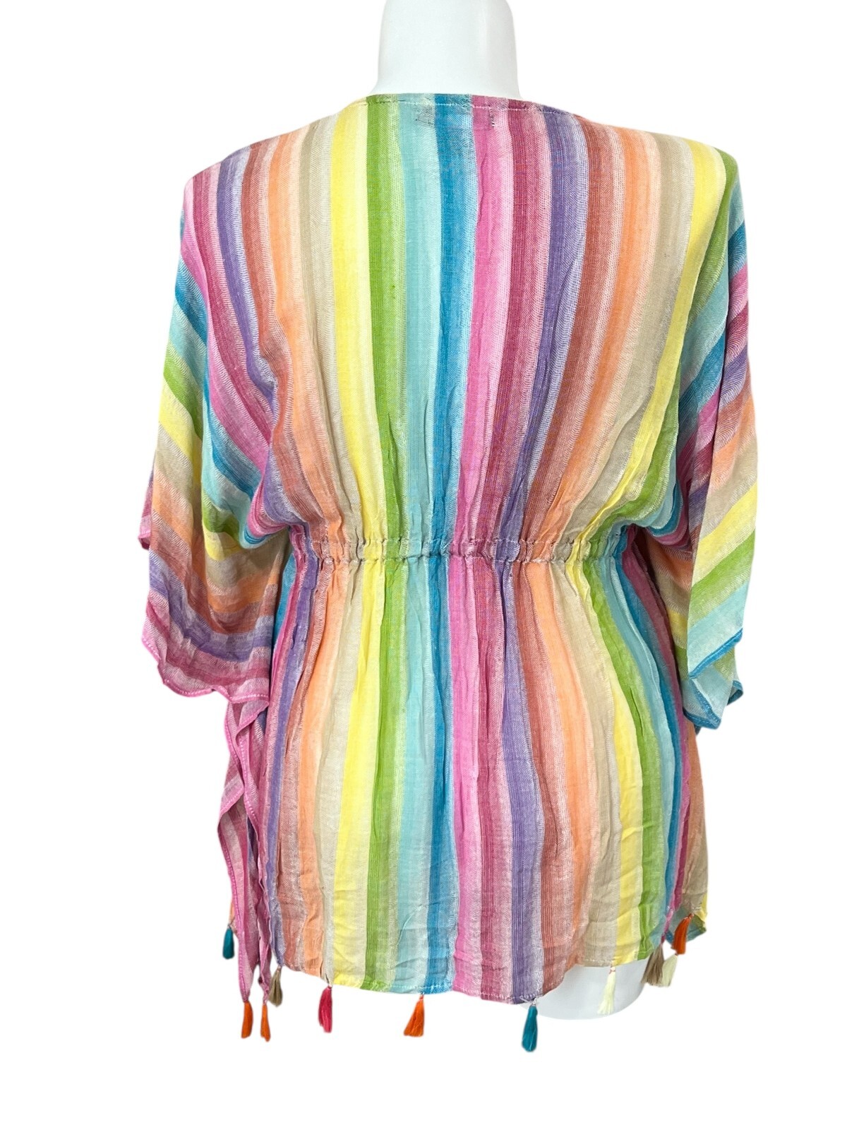 ACCESSORY ST Rainbow Peasant Chiffon Cinch Waist Blouse One Size 100% Rayon
