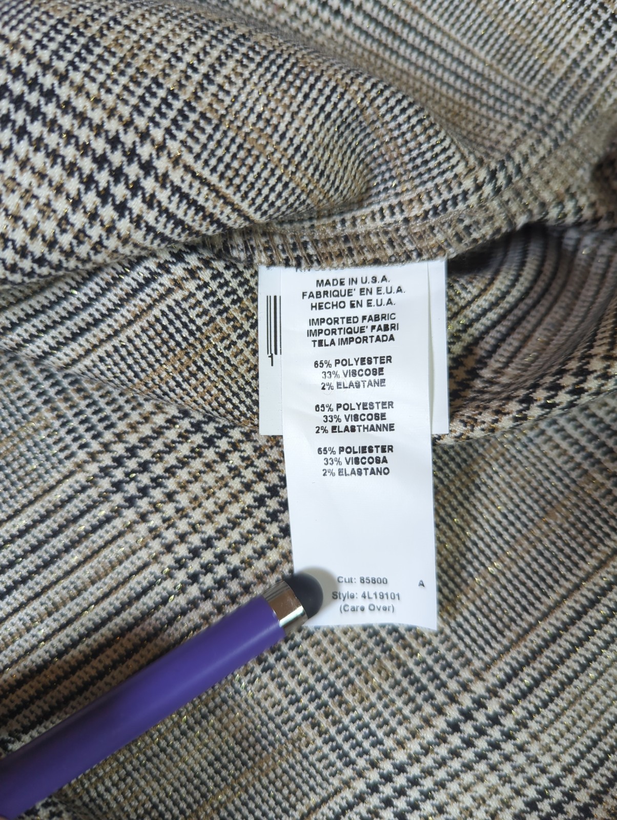 Karen Kane Shirt S Sequin Accents Houndstooth Pleated Sides Sophisticate Chic