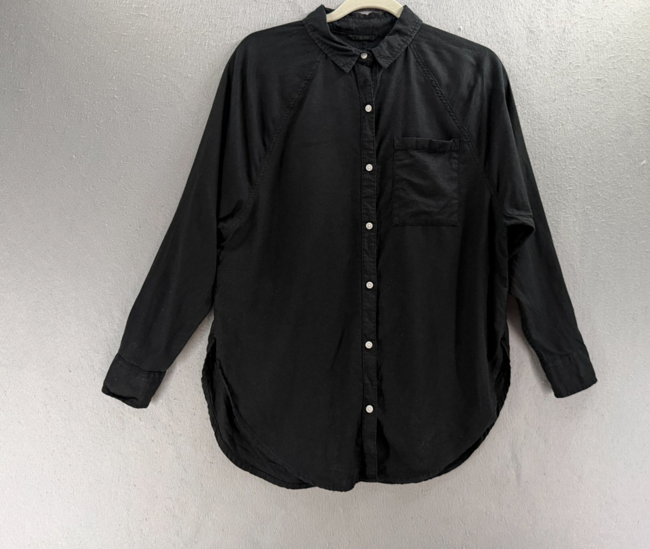 Aerie Linen Blend Cover Up Top Womens XXS Black Coastal Minimalist Shirt Resort