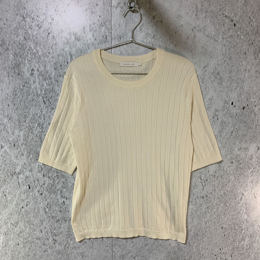 AMERICAN HOLIC Short Sleeve Rib Knit Ivory Size L