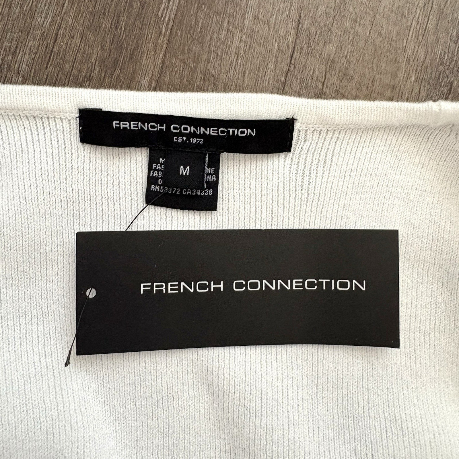 French Connection M Mozart Faux Wrap Sheer Puff Sleev. White V Neck Sweater -NWT