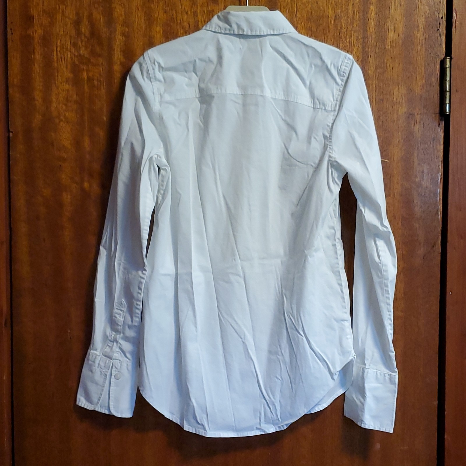 H&M Womens XS Cotton Button Up Shirt Solid White Point Collar Stretch Preppy