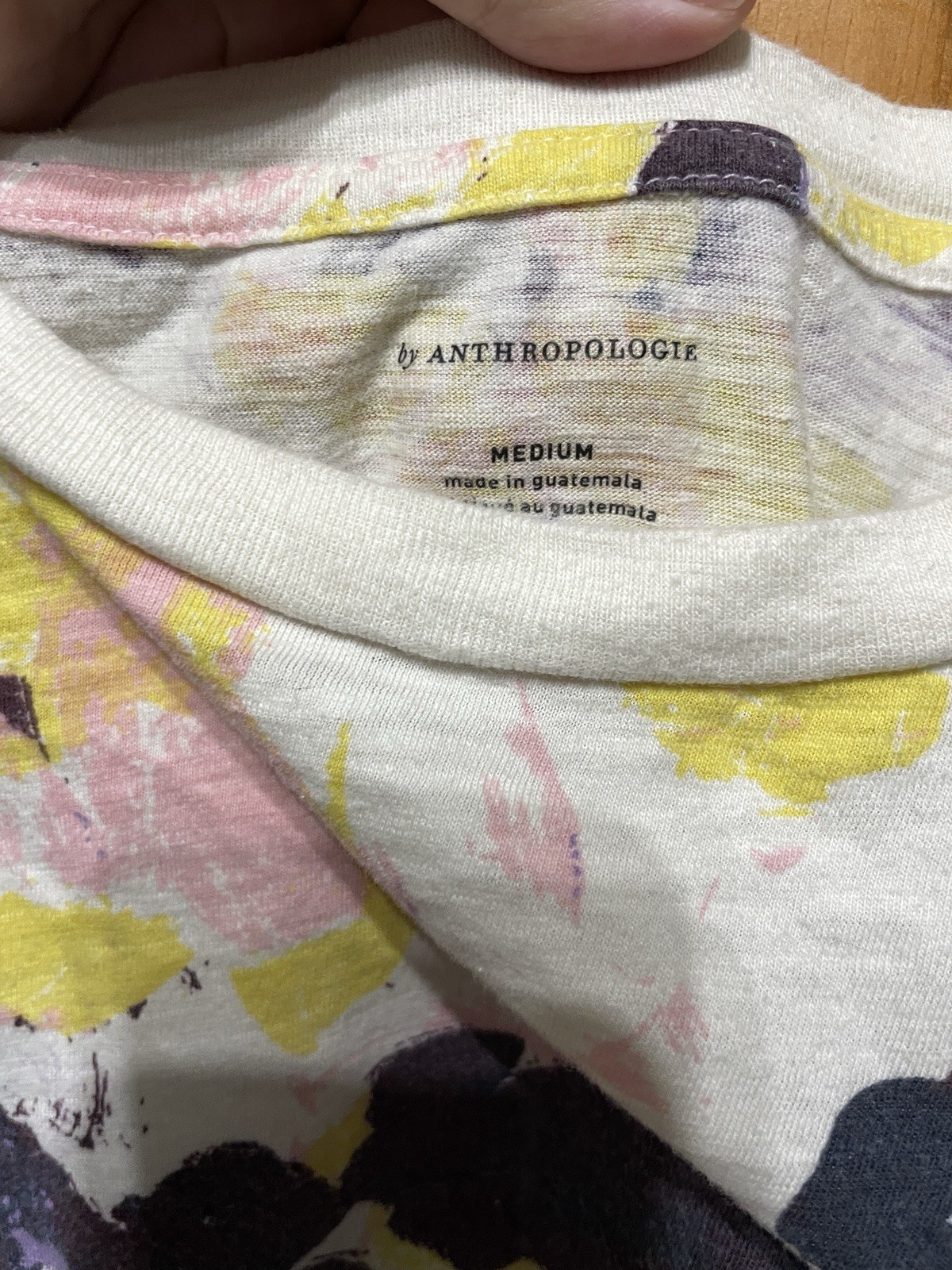 Anthropologie Cotton Cropped Shirt, Purple Pink Yellow Top Soft All Seasons, M