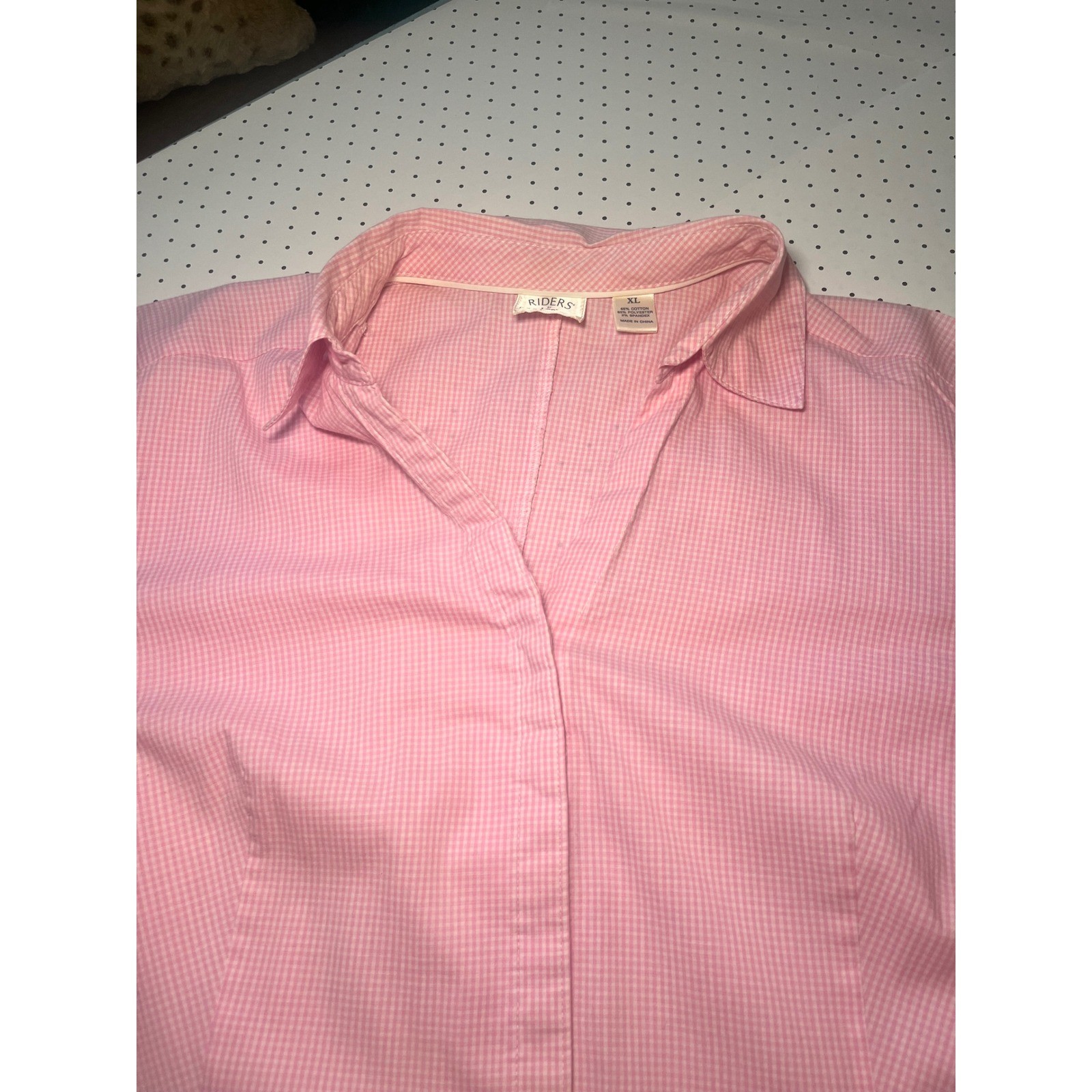 Lee Womens XL Pink Gingham Button Down Shirt Stretch Preppy Y2K Easy Care
