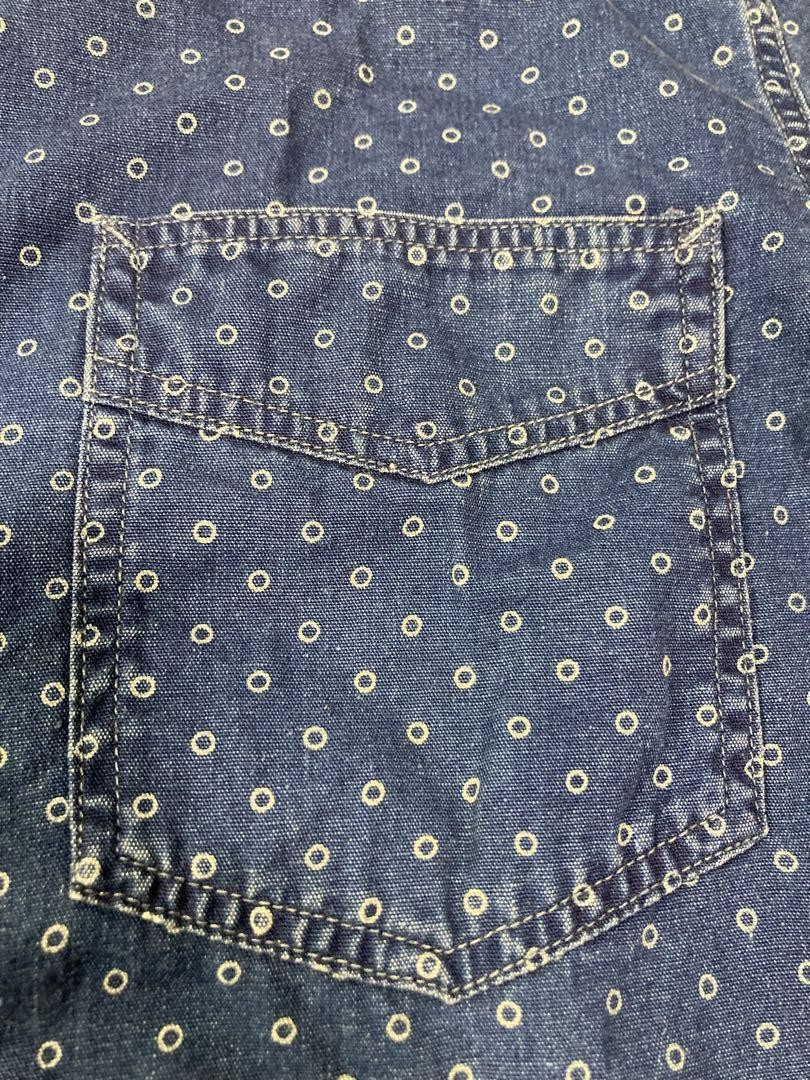 RRL Ralph Lauren Band Collar Shirt Bubble Pattern Rare 40cm Shoulder Vintage