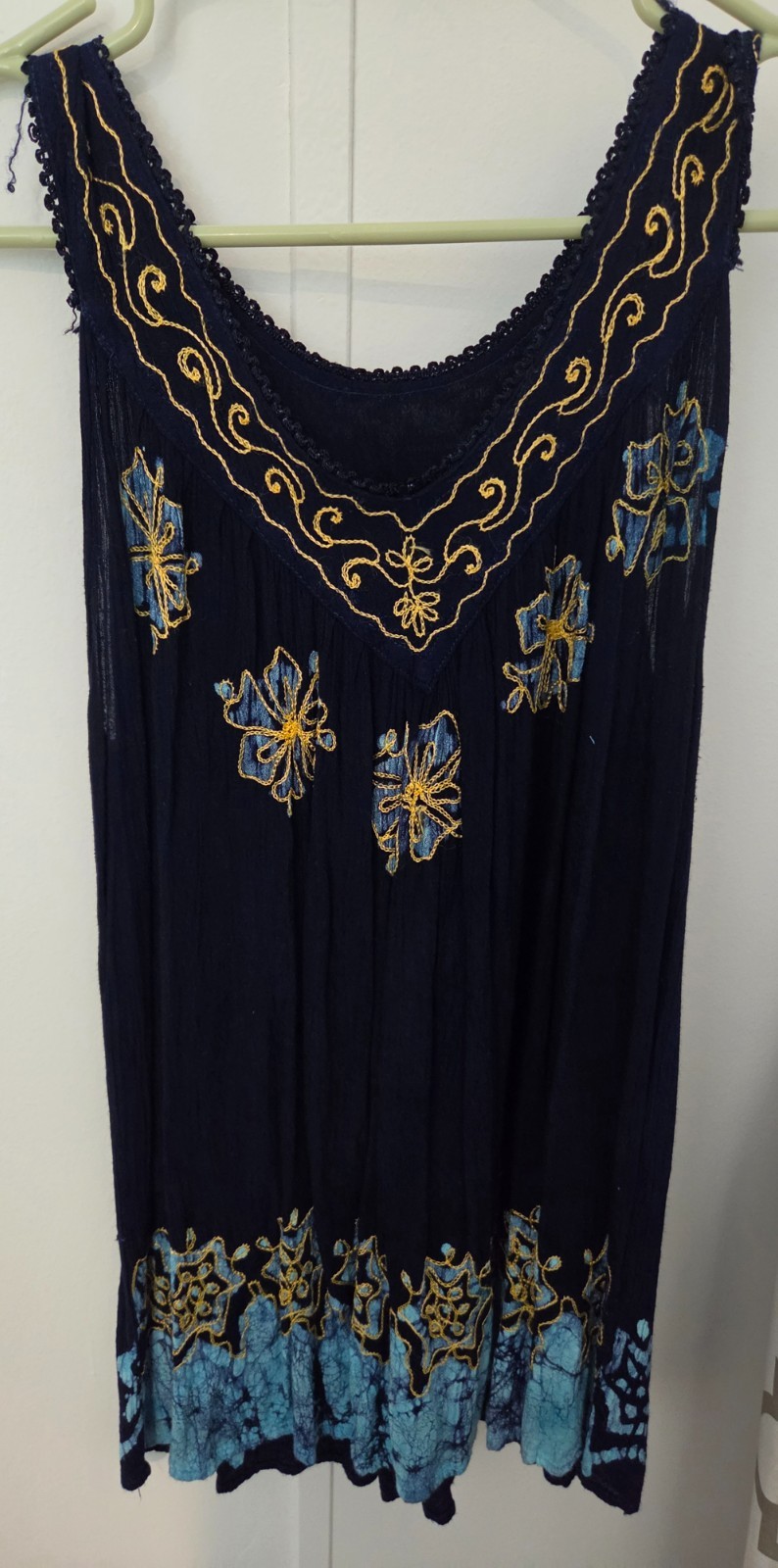 Womens Tie Die embroidered Navy Blue Sleeveless blouse One Size Sakkas Brand