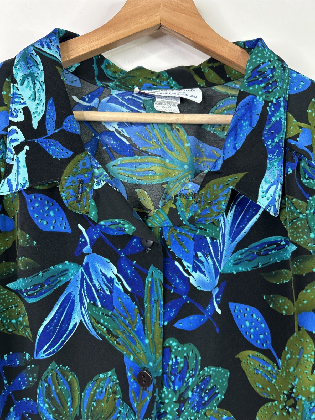 A Personal Touch Women’s 5X Blues Tropical Short Sleeve Button Up Vintage Blouse