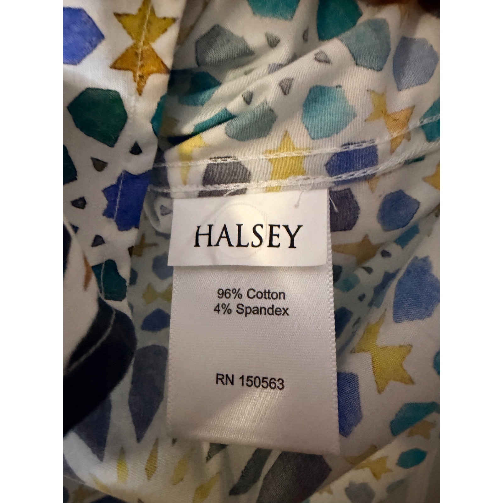 Hinson Wu Halsey Geometric Moroccan Tile Print Button Up Shirt Blue Yellow S